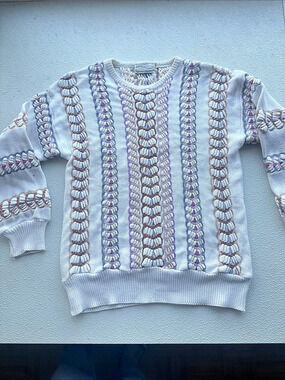 Vintage Stewart Ross Pastel Textured Knit Sweater Small 80s 90s Cottagecore - Sm